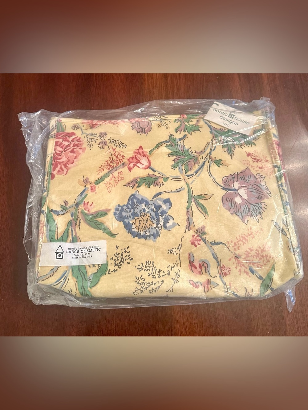 Nordic House Designs Large Cosmetic Bag - Floral Yellow Pink  and Blue - NWT